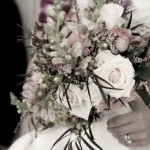 Bridal bouquet with some desaturation of color.